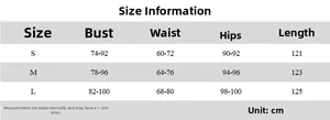 Detailed size chart for mesh panel tube top dress with bust and waist measurements