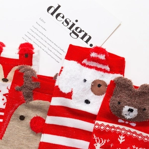 Chaussettes de Noël en coton avec broderies 3D de renne et d'ours mignon