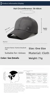 Guide des tailles pour casquette montrant visière de 8cm et mesure du tour de tête