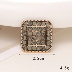 Macro shot of 2.2cm vintage square golden buckle with gray rhinestones for shoes