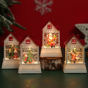 Christmas Snow Globe House Lantern LED Night Light Swirling Glitter Santa Nutcracker Festive Desktop Ornament Home Decoration