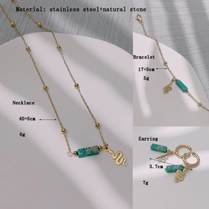 French retro turquoise snake jewelry set including necklace, bracelet and earrings