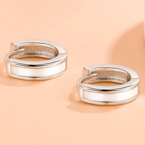 Minimalist S925 sterling silver hoop earrings with elegant white enamel inlay design