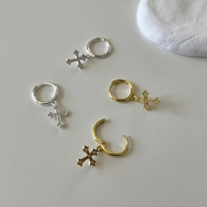 Minimalist S925 silver cross drop earrings in gold and silver finish with pavé detail