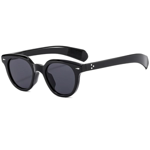 Classic black oval retro thick frame sunglasses with gray lenses for men and women