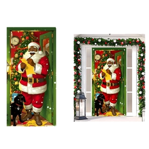 Christmas Santa Claus door banner with Black Santa and dog for festive porch decor