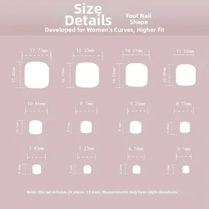Size chart showing 12 different dimensions for pink gradient press-on toenails