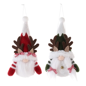 Lot de deux gnomes de Noël tricotés avec bois de renne et cloches pour sapin de Noël