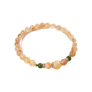 Bracelet élégant en perles de cristal jaune citrine avec accents émeraude et dorés