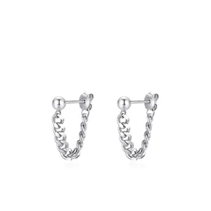 925 Sterling Silver Chain Earrings Vintage Personalized Cuban Link Dangle Stud Earrings For Women Minimalist Fashion Jewelry