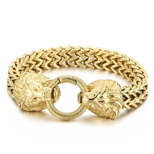 Lion Head Chain Bracelet Stainless Steel Hip Hop Punk Heavy Woven Jewelry For Men Bold Gothic Style Accessories