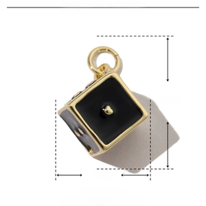 Detail view showing 20mm x 13mm dimensions of the black enamel heart dice pendant