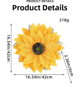 Detailed dimensions of yellow sunflower wreath made from mesh fabric for home decor