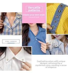 Detailed close-up of decorative pearl safety pins on clothing collars and lapels