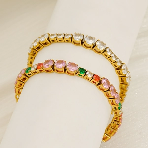 Sparkling Tennis Bracelet Stainless Steel 18K Gold Plated Round Cubic Zirconia Adjustable Jewelry Elegant Fashion Accessory