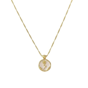 French vintage gold necklace with a pink rose enamel pendant for an elegant look