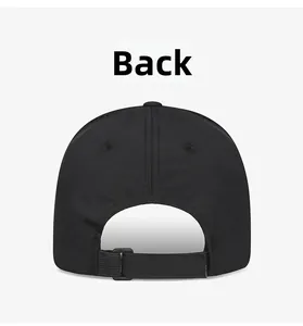 Rear view of black quick-dry baseball cap featuring breathable laser-cut holes and velcro strap