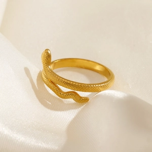Snake Ring Stainless Steel 18K Gold Plated Adjustable Open Vintage Animal Punk Gothic Women Jewelry