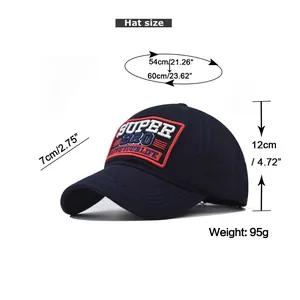 Guide des tailles détaillé pour casquette en coton bleu marine avec broderie SUPER BRO