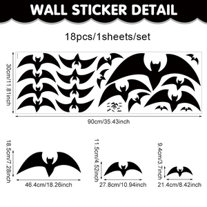 Halloween black PVC bat wall stickers set with 18 pieces for spooky party background decor