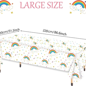 Rainbow cloud party tablecloth made of PE plastic, large size 220x130cm for kids birthdays