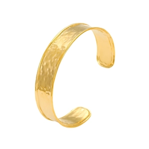Polished gold cuff bracelet with hammered texture finish for women in stainless steel