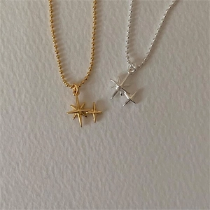 Minimalist 925 sterling silver starburst necklace in gold and silver finishes
