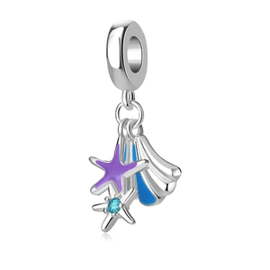 925 silver ocean charm set with purple starfish, blue fishtail and blue zircon