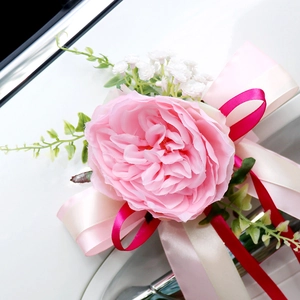 Artificial Rose Flower Wedding Car Decoration Ribbons For Rearview Mirror Door Handle Romantic Elegant Marriage Party Decor