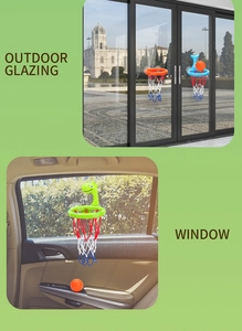 Toddler basketball hoop set showing suction cup mounting on glass and car windows
