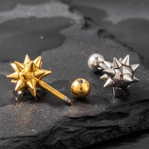 Trend male stainless steel spike ball piercing studs in gold and silver finish on rock