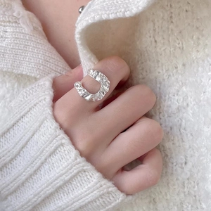 Minimalist 925 Sterling Silver Wrinkled Texture Open Ring Trendy Adjustable Hip Hop Style For Women Girls