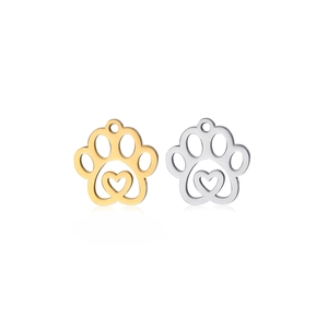 Polished stainless steel heart hollow pet paw charms in gold and silver finishes