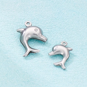 Dolphin Charm Pendant Stainless Steel Hollow Ocean Animal DIY Jewelry Making Accessories Polished Silver Color Small