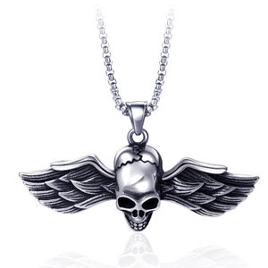 Winged Skull Pendant Necklace 316 Titanium Steel Vintage Gothic Punk Style For Men Jewelry Accessories