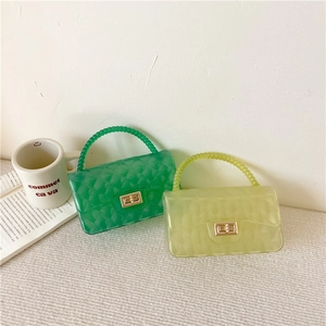 Green and yellow quilted jelly chain bags with bead handles and metal twist locks