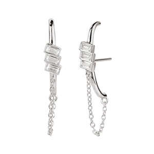 Elegantes pendientes S925 plata con flecos y circonitas cúbicas cuadradas escalonadas
