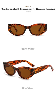 Close-up of tortoise shell retro cat eye sunglasses with thick frames and brown lenses