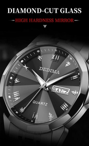 Detail of luxury men's watch with diamond-cut glass and luminous steel watch dial