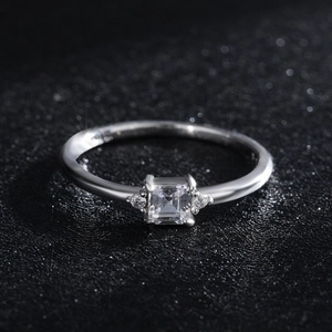 Classic S925 sterling silver square zircon ring on a sparkling black luxury background