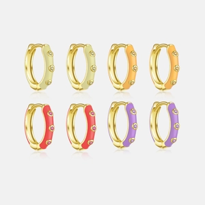 Boucles d'Oreilles Créoles en Argent Sterling 925 avec Zirconia pour Femme Plaquées Or 18K Émail Coloré Bijoux Géométriques