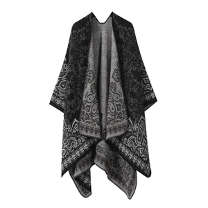 Damen Retro Paisley Druck Imitiert Kaschmir Schal Geknitterter Umhang Vintage Open Front Winter Warmer Decke Schal Umhang