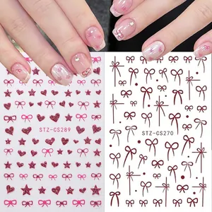 Nail Art Stickers Glitter 3D Adhesive French Style Bow Heart Star Patterns DIY Manicure Decoration For Women