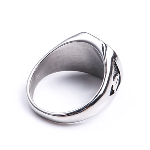 Polished silver stainless steel Freemasonry signet ring for men in a minimalist style