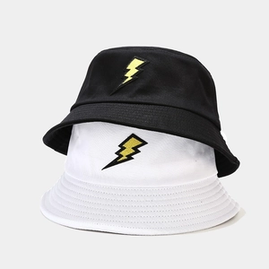 Chapeau Bob Avec Broderie Éclair Coton Protection Solaire Extérieur Décontracté Streetwear Unisexe