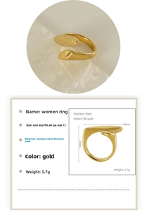 Detailed size specifications for gold 18k plated stainless steel geometric open ring