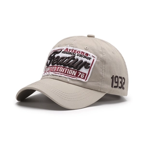 Vintage beige cotton baseball cap with Arizona 3D embroidery and side 1932 detail