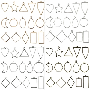 Assorted geometric alloy hollow frames in gold, silver, and bronze for DIY jewelry making