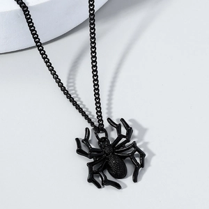 Detailed view of a black Gothic spider pendant necklace for Halloween costume accessories