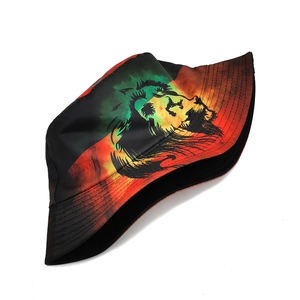 Stylish bucket hat featuring a lion print with red yellow and green reggae colors